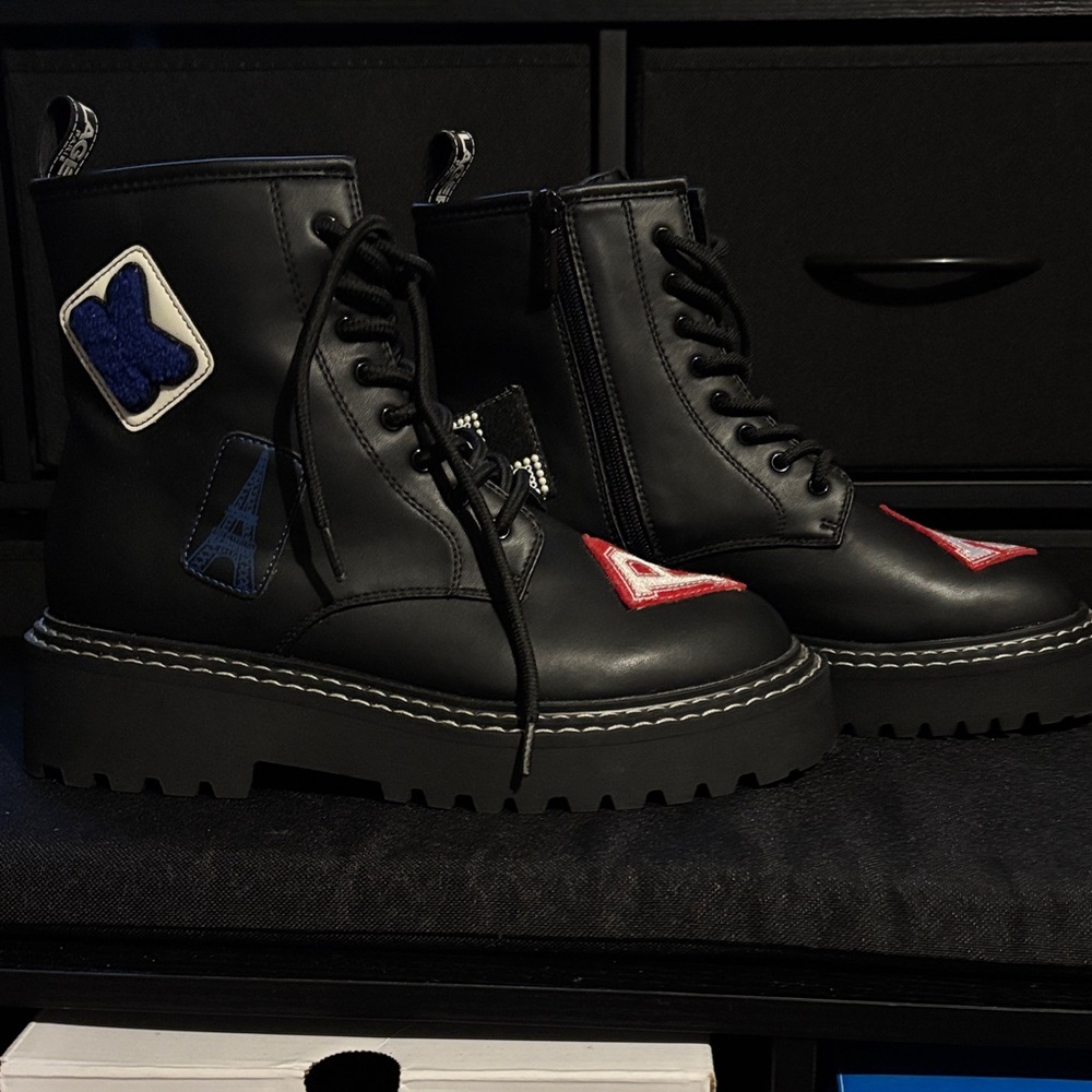 Karl Lagerfeld Paris Zip Up Combat Boots - Picture 4 of 5